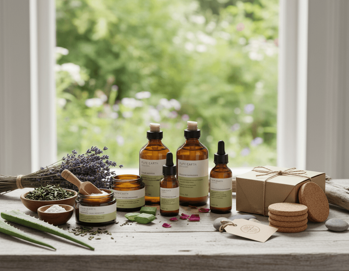Huckleberry ingredients and apothecary bottles